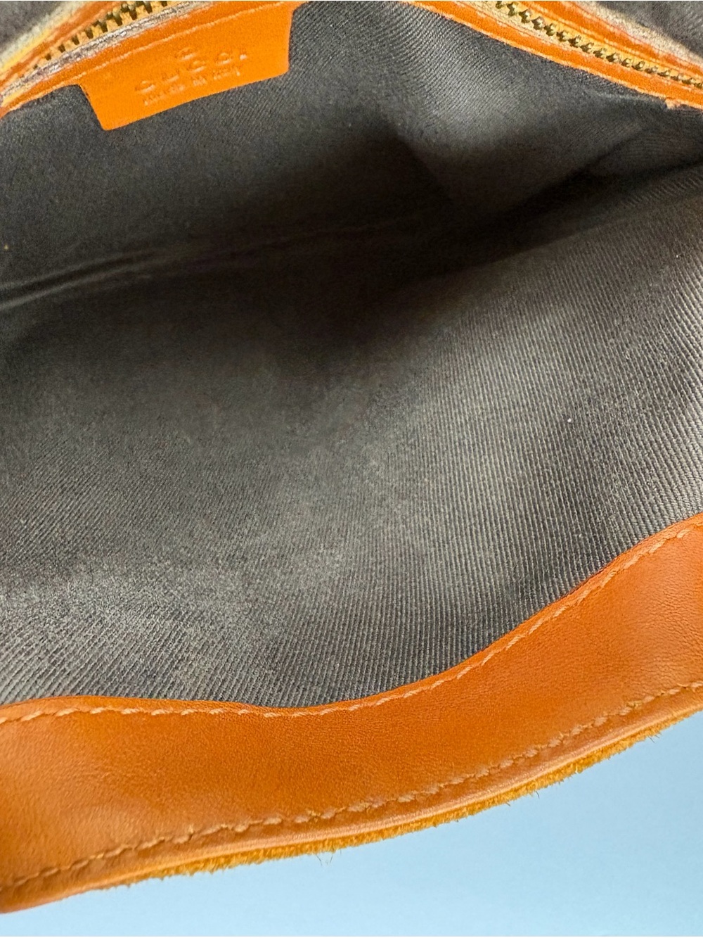 Gucci Orange Suede & GG Canvas Shoulder Bag with Tan Leather Trim - Picture 5 of 12
